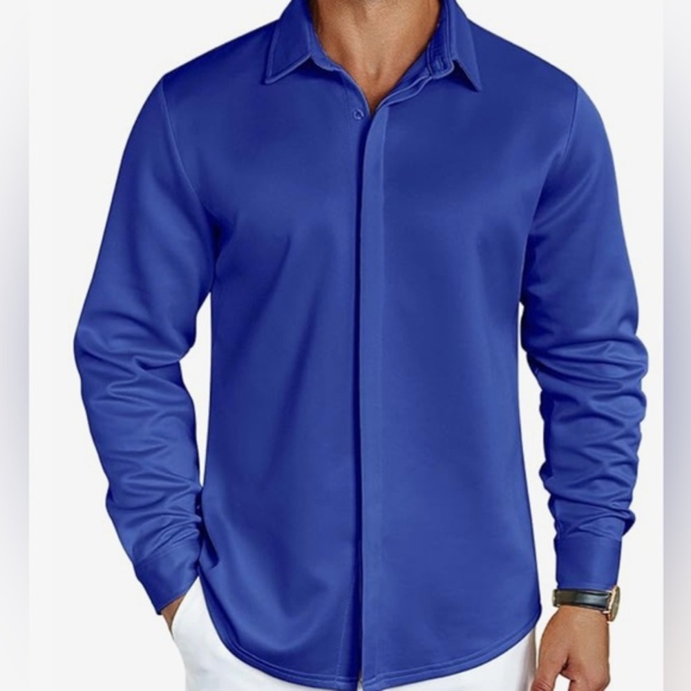 Sapphire Blue Spread Collar Wrinkle Free Long Sleeve Dress Shirt 2XL